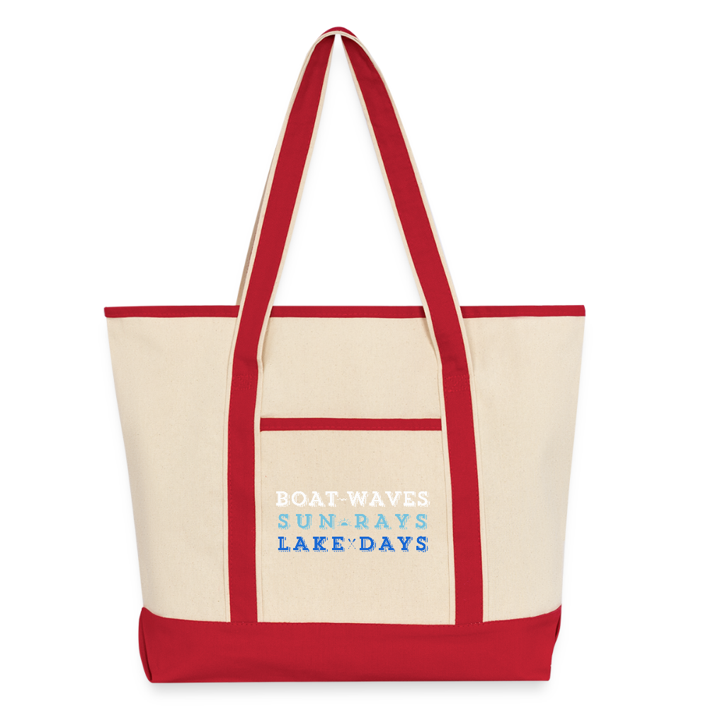 Boat Waves, Sun Rays, Lake Days Heavy Canvas Tote - Natural/Classic Red