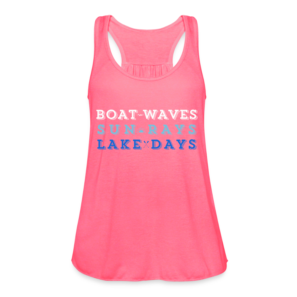 Boat Waves, Sun Rays, Lake Days Women's Flowy Tank - neon pink