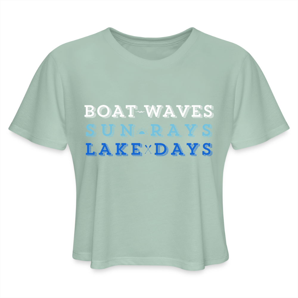 Boat Waves, Sun Rays, Lake Days Women's Crop Tee - dusty mint blue