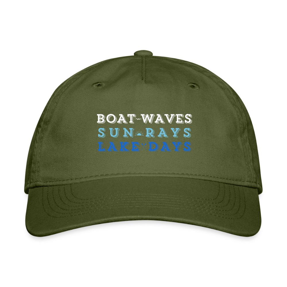 Boat Waves, Sun Rays, Lake Days Organic Snapback Ball Cap - olive green