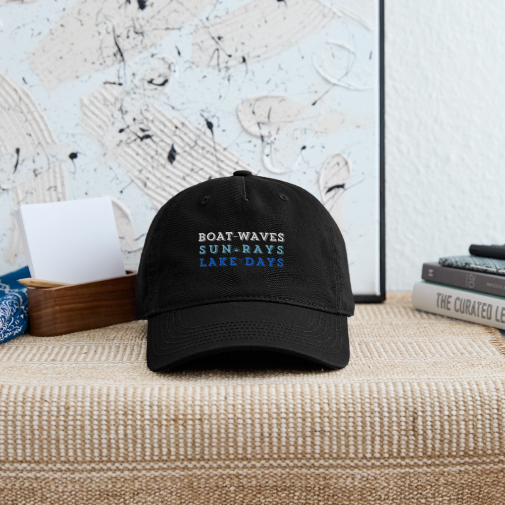 Boat Waves, Sun Rays, Lake Days Organic Snapback Ball Cap - black