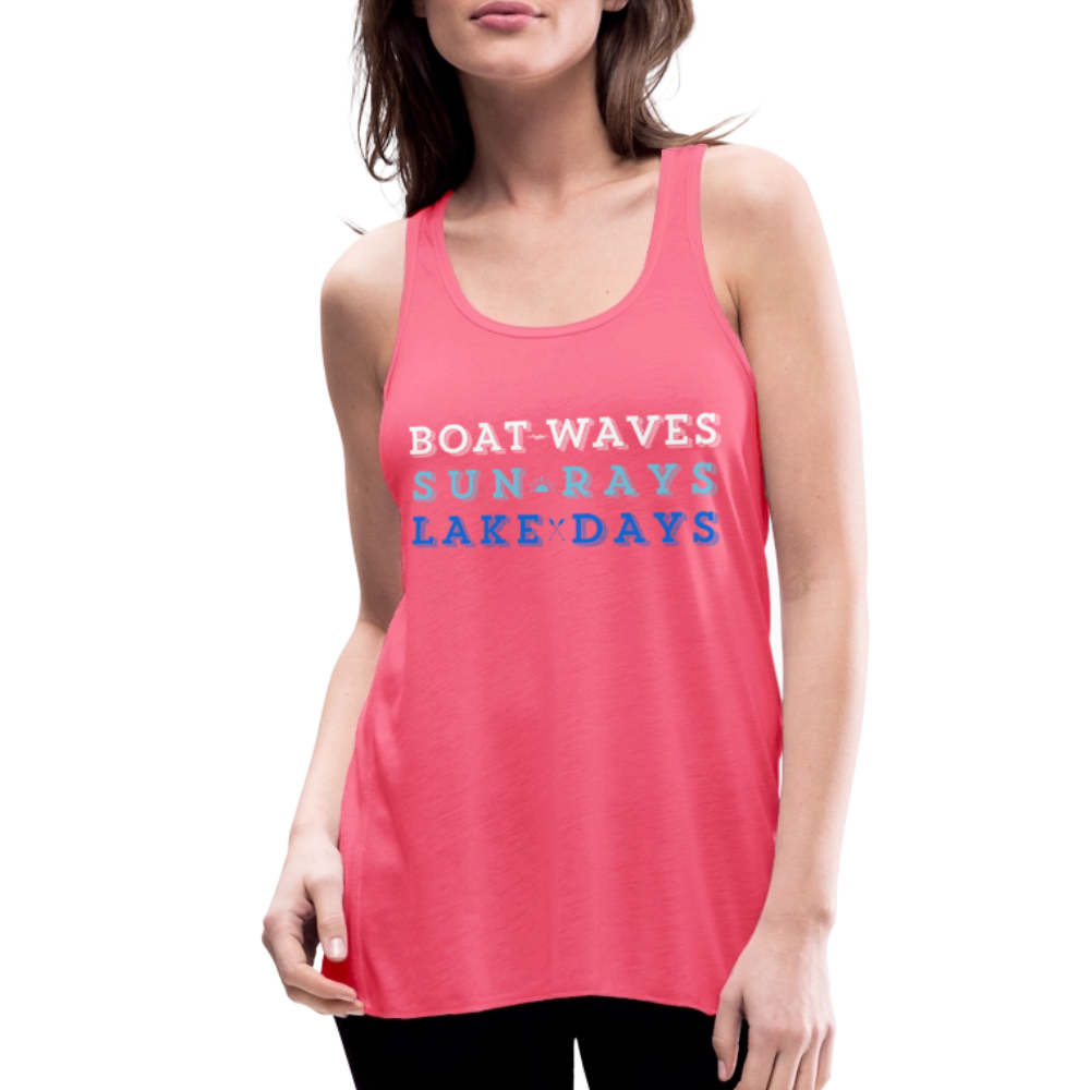 Boat Waves, Sun Rays, Lake Days Women's Flowy Tank - neon pink