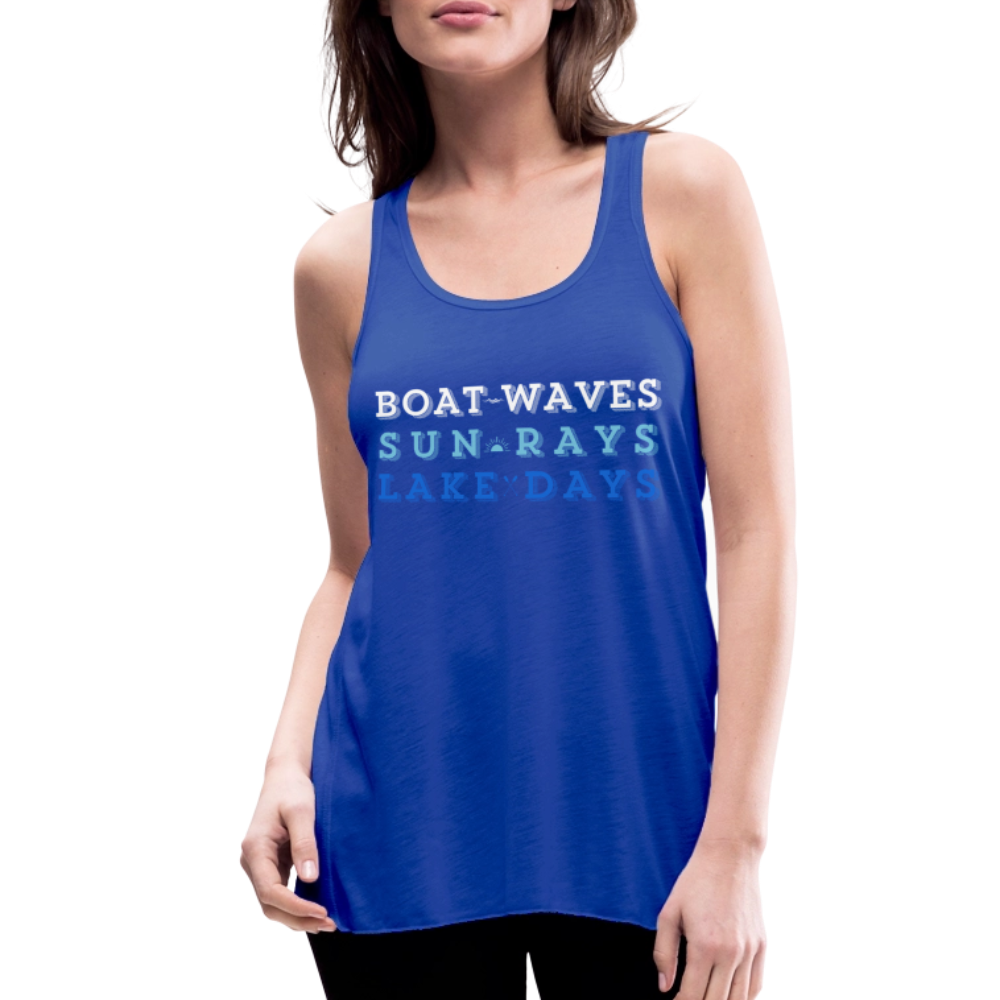 Boat Waves, Sun Rays, Lake Days Women's Flowy Tank - royal blue