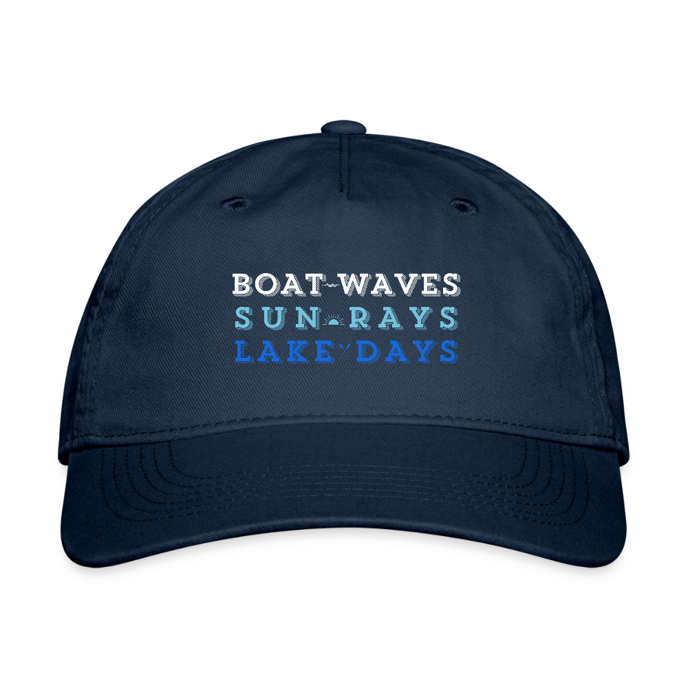 Boat Waves, Sun Rays, Lake Days Organic Snapback Ball Cap - navy