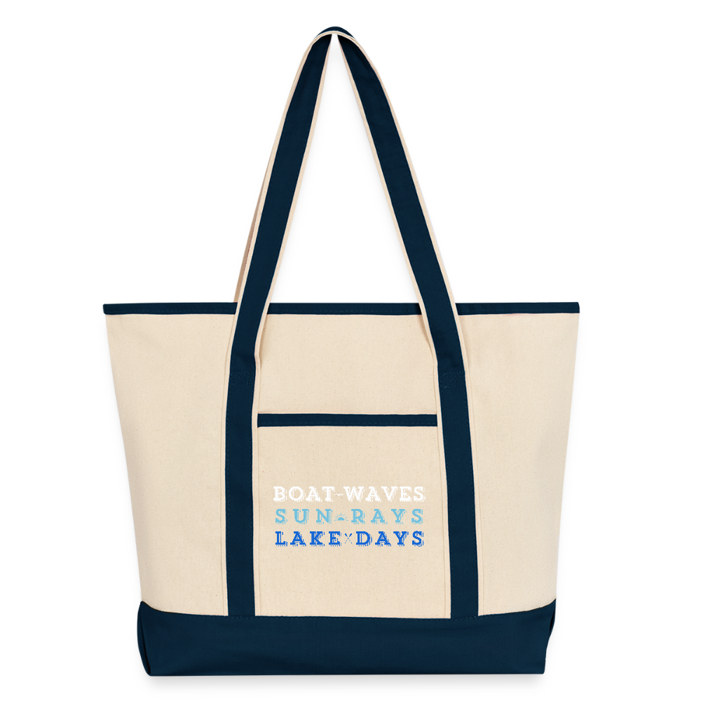 Boat Waves, Sun Rays, Lake Days Heavy Canvas Tote - Natural/French Navy