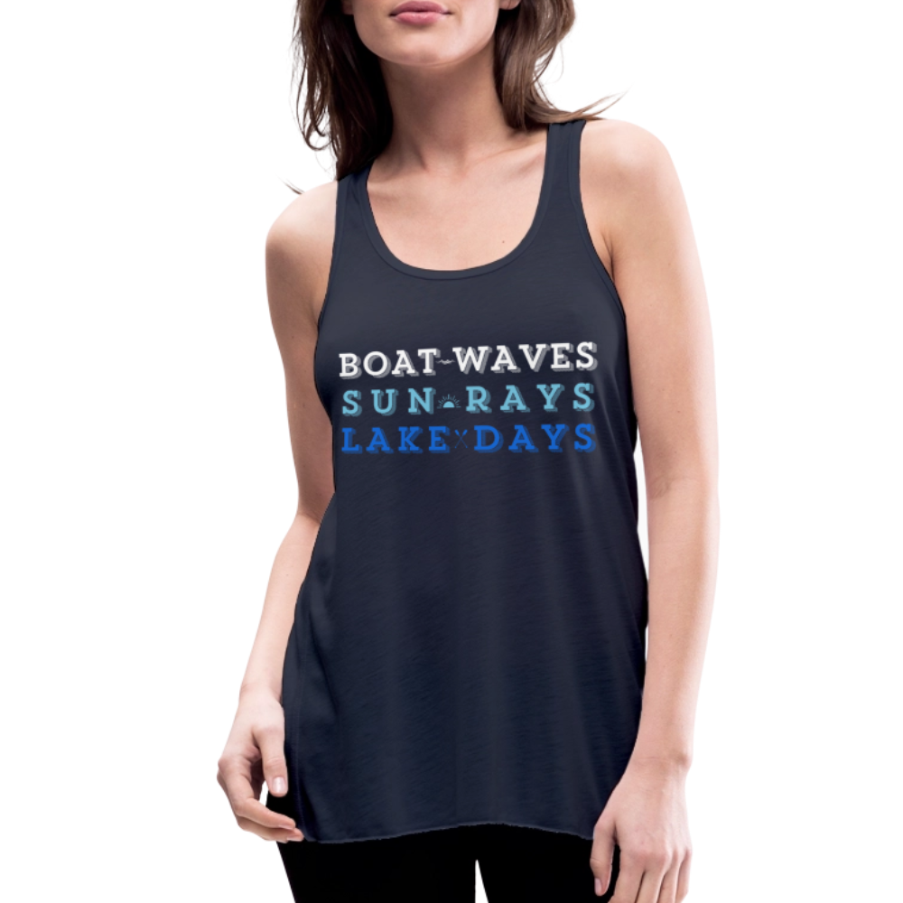 Boat Waves, Sun Rays, Lake Days Women's Flowy Tank - navy