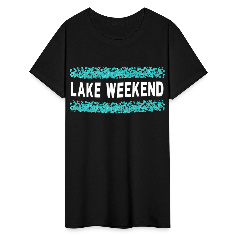 Lake Weekend Bubble Stripe Tee - Ladies Fit - black