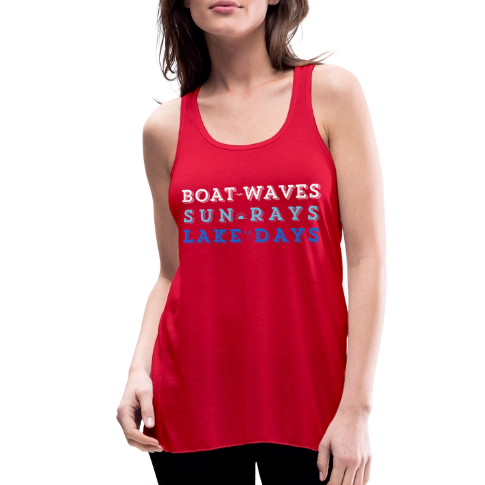 Boat Waves, Sun Rays, Lake Days Women's Flowy Tank - red