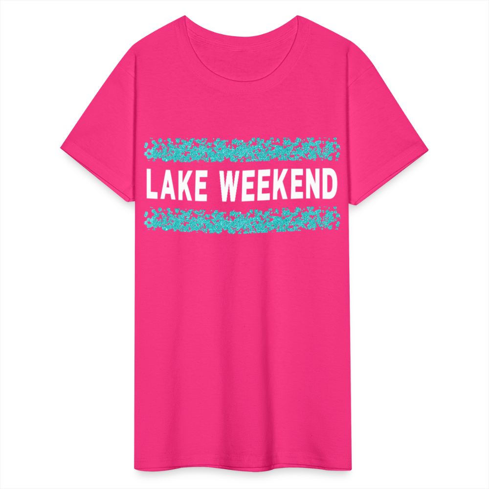 Lake Weekend Bubble Stripe Tee - Ladies Fit - fuchsia