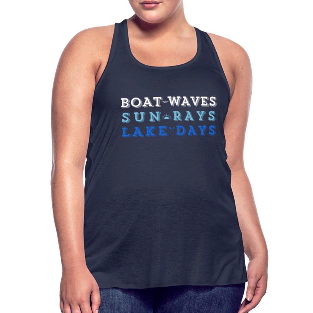 Boat Waves, Sun Rays, Lake Days Women's Flowy Tank - navy