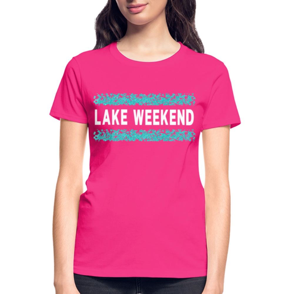 Lake Weekend Bubble Stripe Tee - Ladies Fit - fuchsia