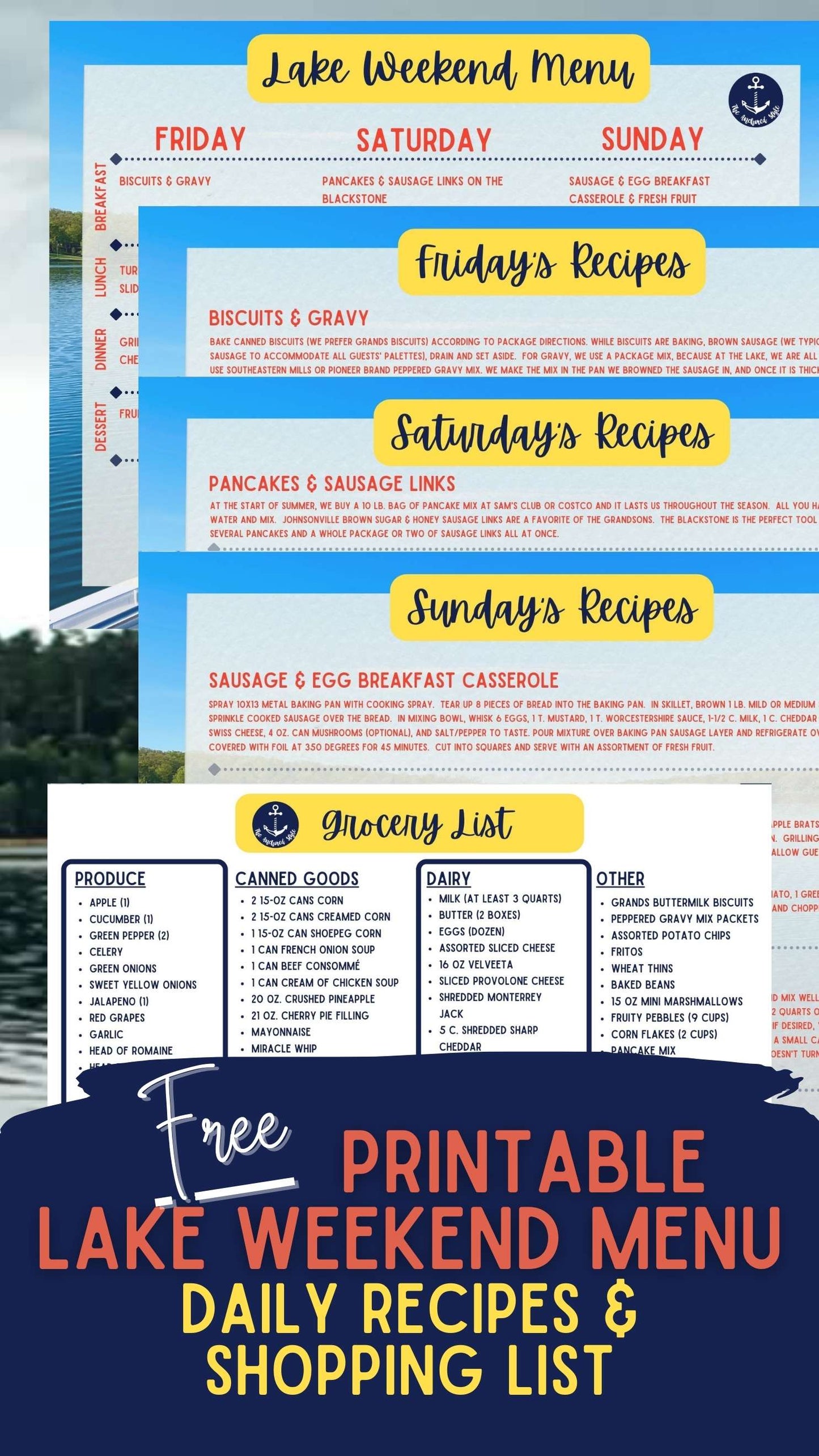 Complete Lake Weekend Menu: Recipes & Grocery List