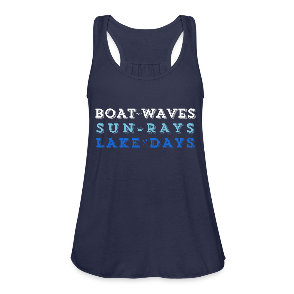 Boat Waves, Sun Rays, Lake Days Women's Flowy Tank - navy
