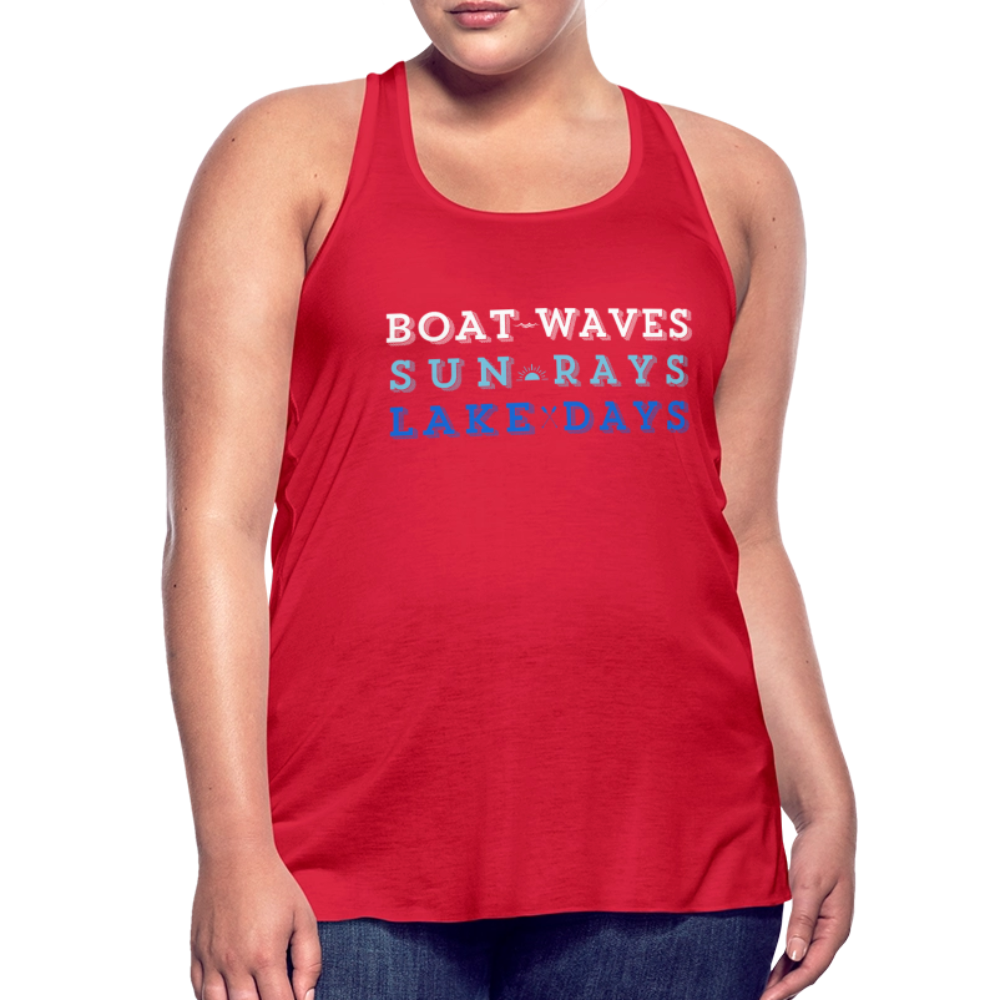 Boat Waves, Sun Rays, Lake Days Women's Flowy Tank - red