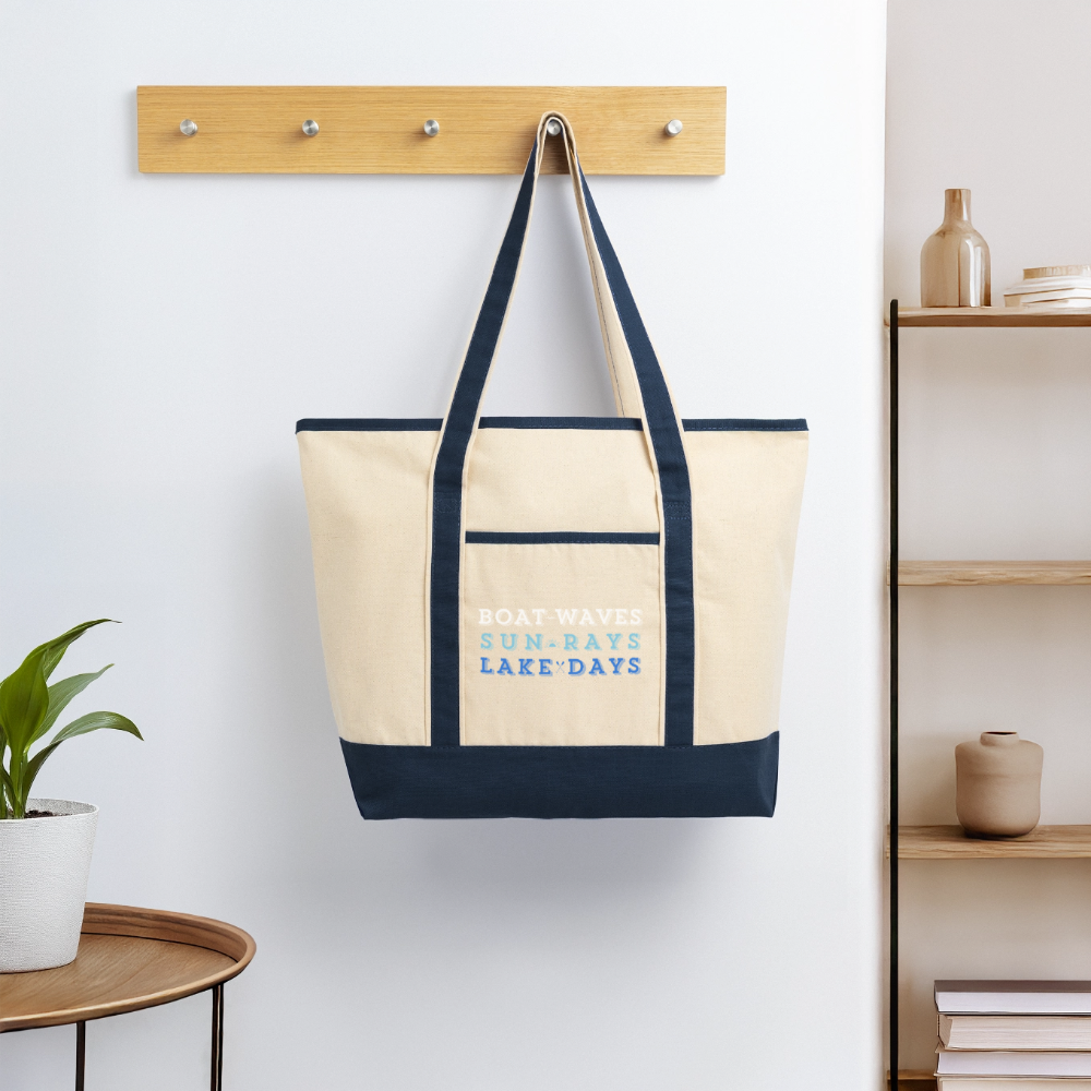 Boat Waves, Sun Rays, Lake Days Heavy Canvas Tote - Natural/French Navy