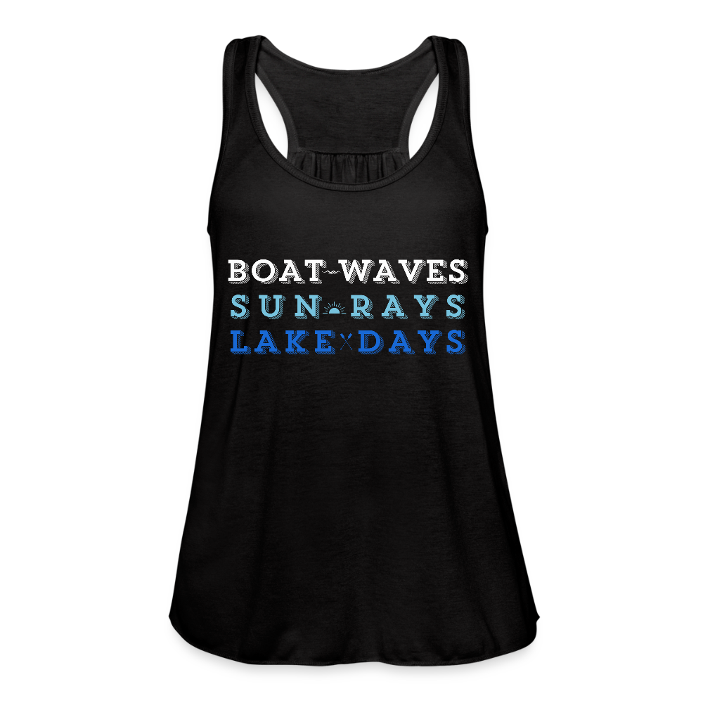 Boat Waves, Sun Rays, Lake Days Women's Flowy Tank - black