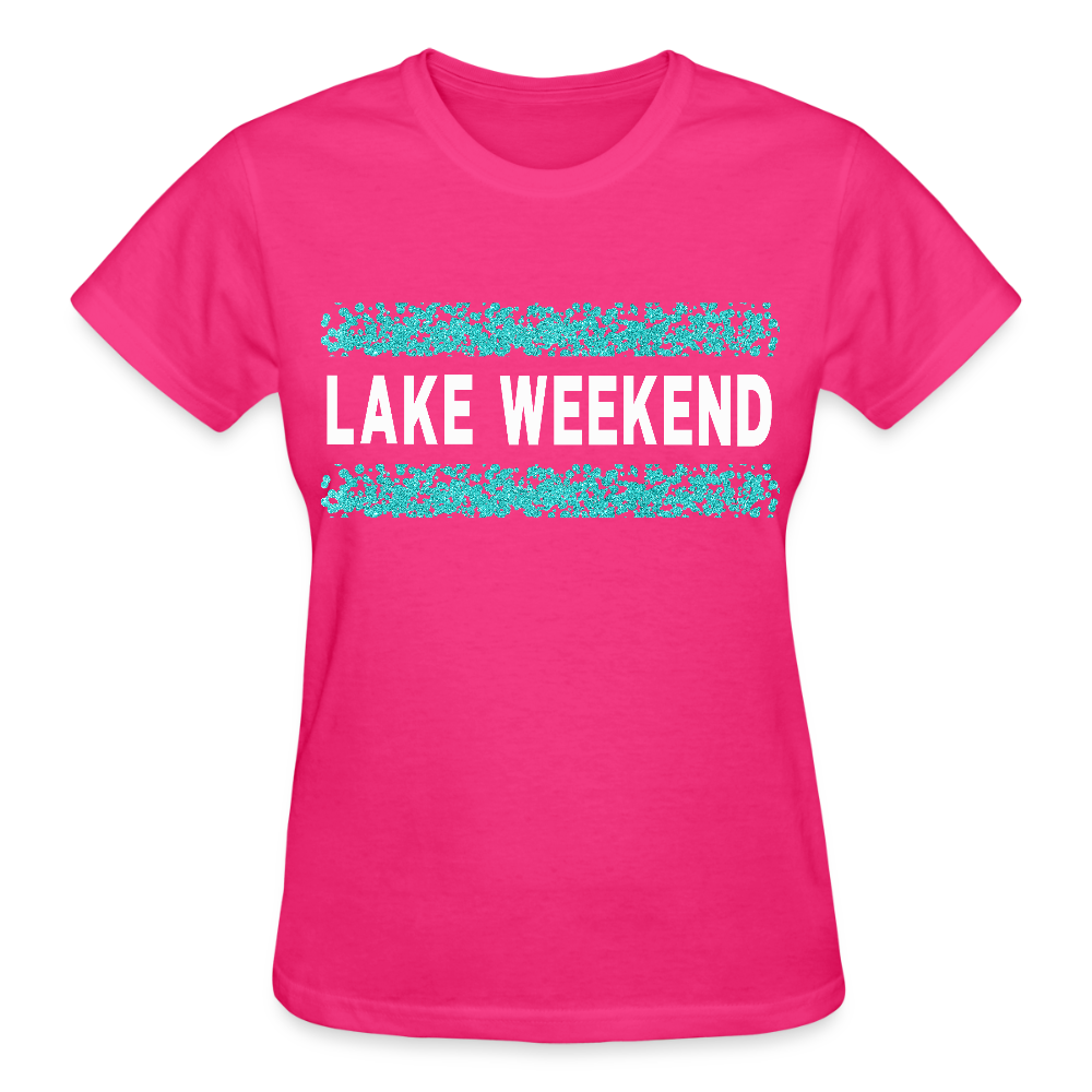 Lake Weekend Bubble Stripe Tee - Ladies Fit - fuchsia