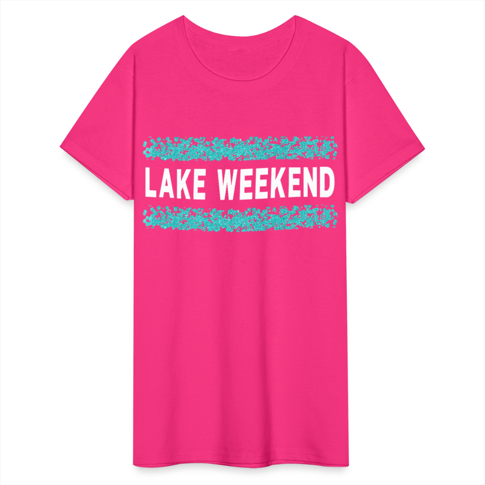 Lake Weekend Bubble Stripe Tee - Ladies Fit - fuchsia