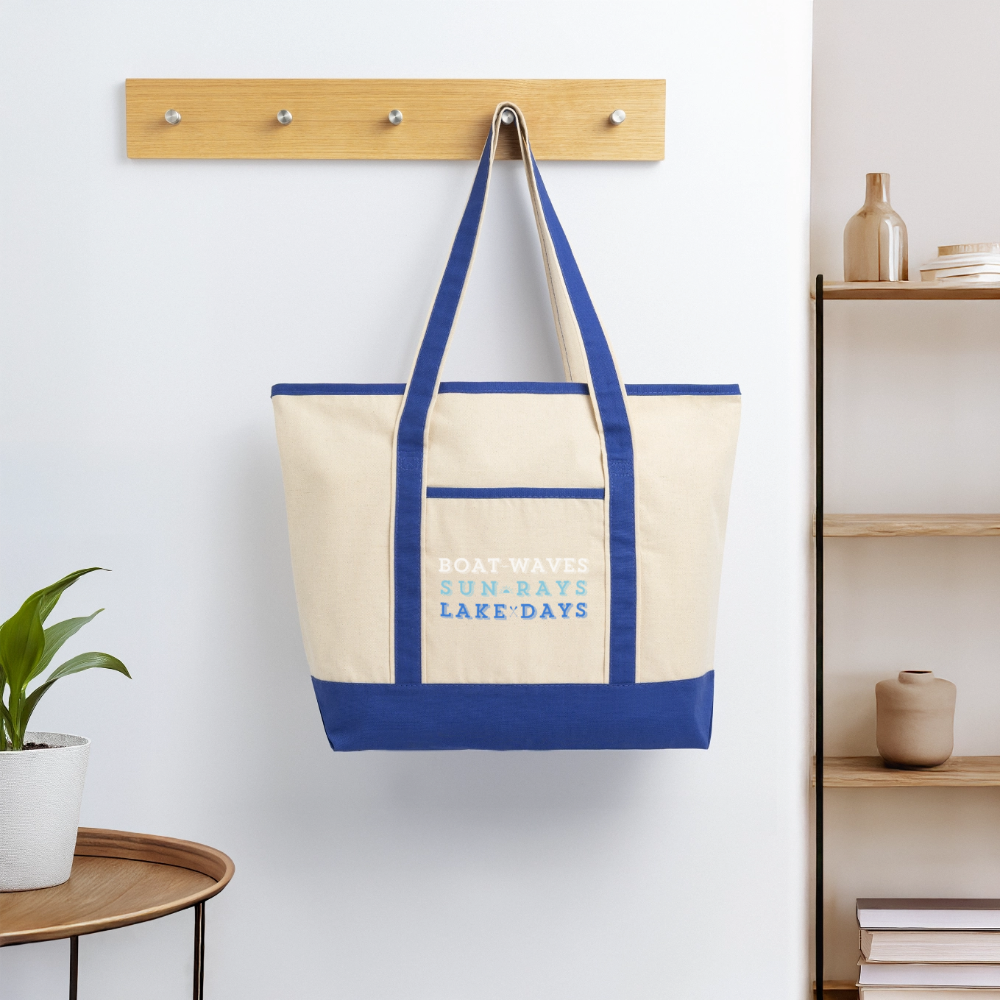 Boat Waves, Sun Rays, Lake Days Heavy Canvas Tote - natural/royal
