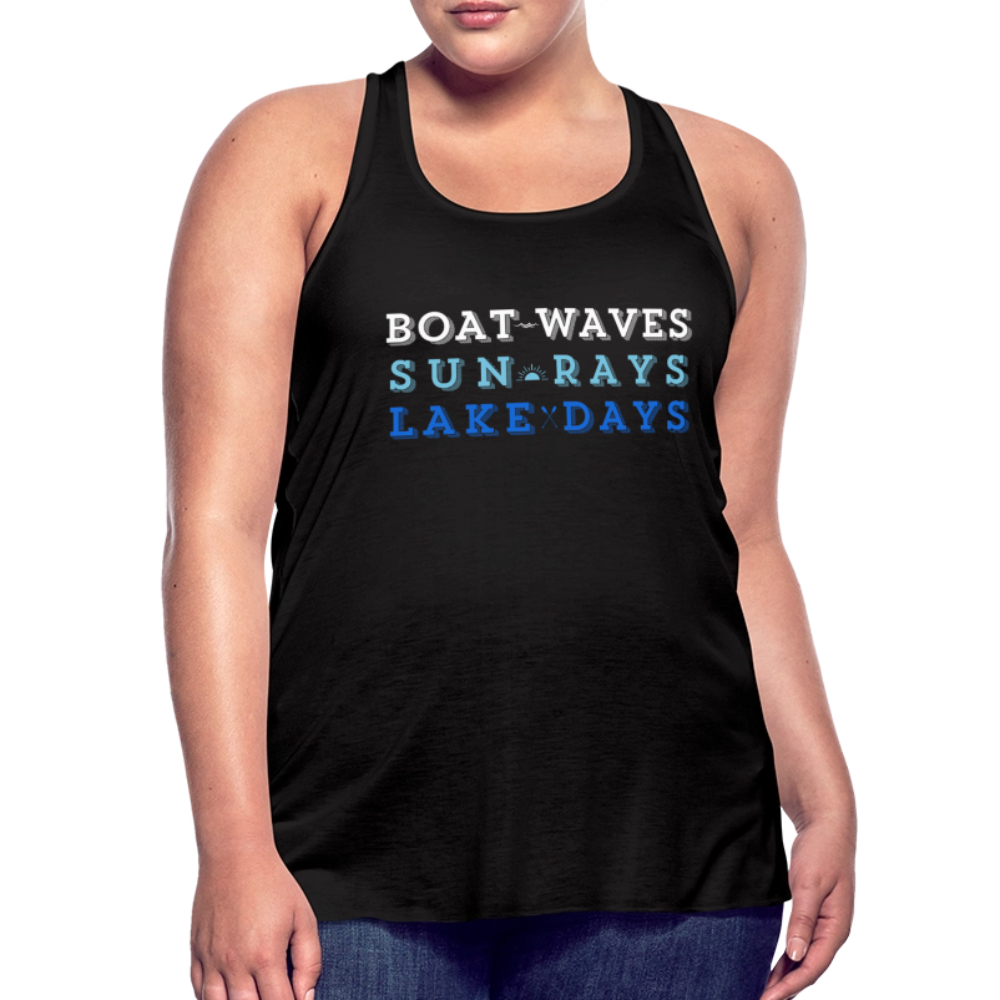 Boat Waves, Sun Rays, Lake Days Women's Flowy Tank - black