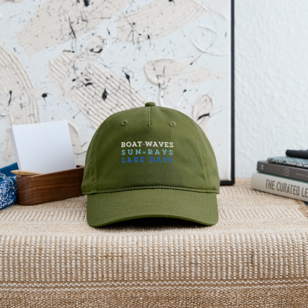 Boat Waves, Sun Rays, Lake Days Organic Snapback Ball Cap - olive green