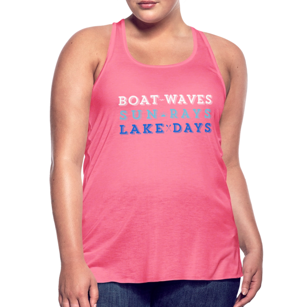 Boat Waves, Sun Rays, Lake Days Women's Flowy Tank - neon pink