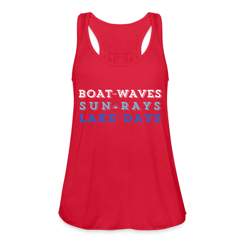 Boat Waves, Sun Rays, Lake Days Women's Flowy Tank - red