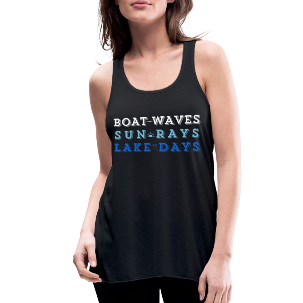Boat Waves, Sun Rays, Lake Days Women's Flowy Tank - black