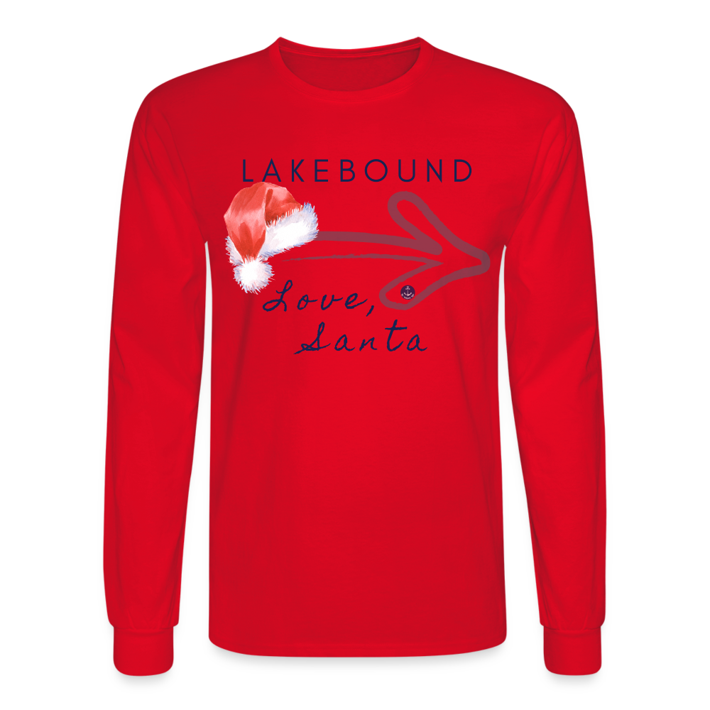 Lakebound Santa Long Sleeve Lake Tee, - red
