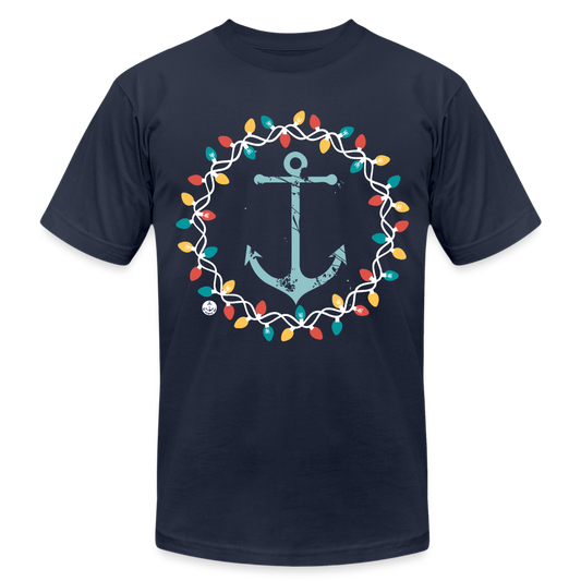 Christmas Wreath Anchor Unisex Lake Tee, Christmas T-Shirt - navy