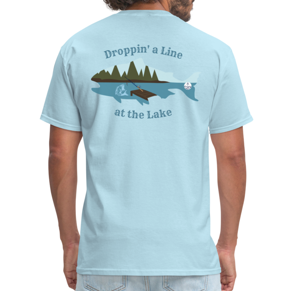Droppin' a Line at the Lake Men's Lake Tee, Men's Fishing Shirt - powder blue