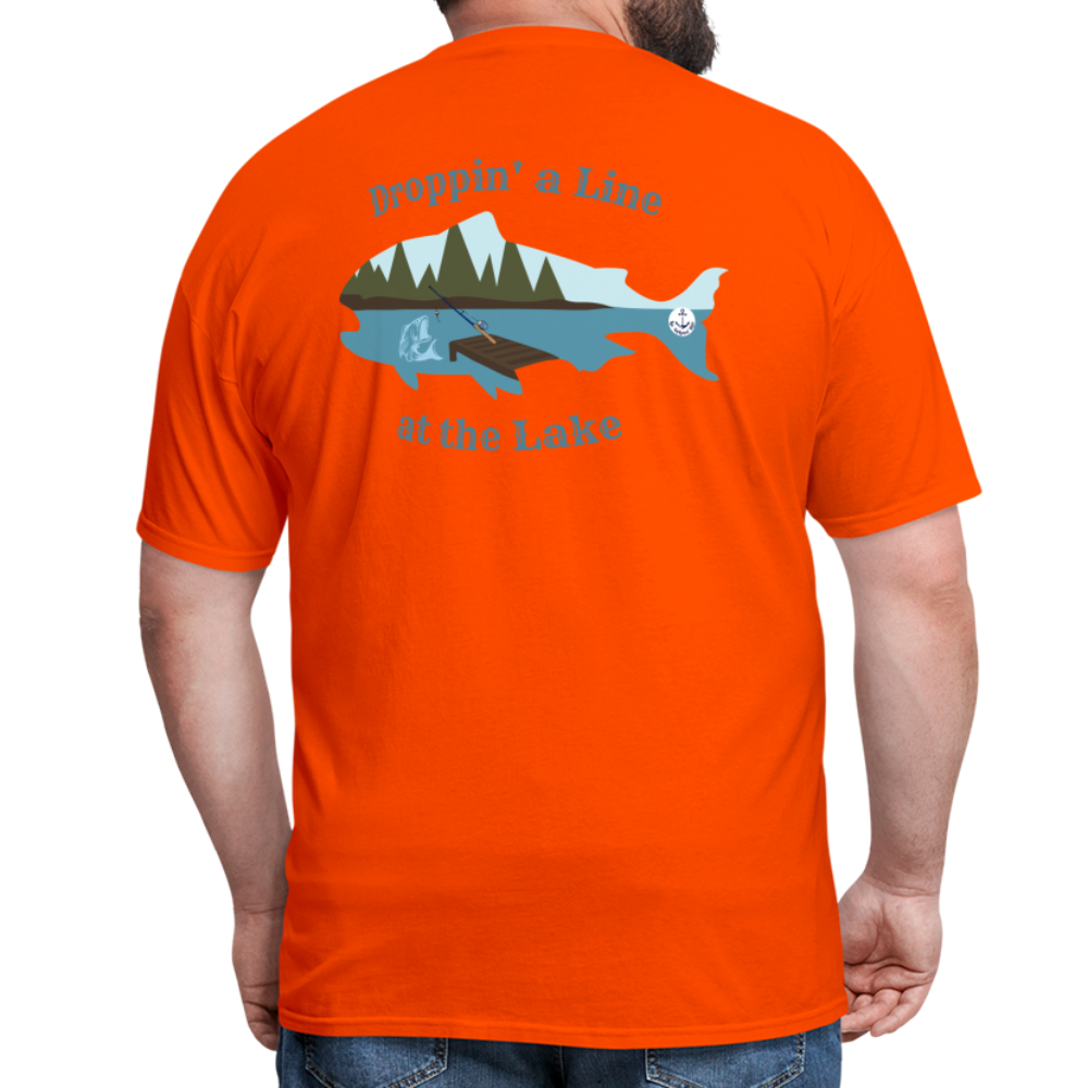Droppin' a Line at the Lake Men's Lake Tee, Men's Fishing Shirt - orange