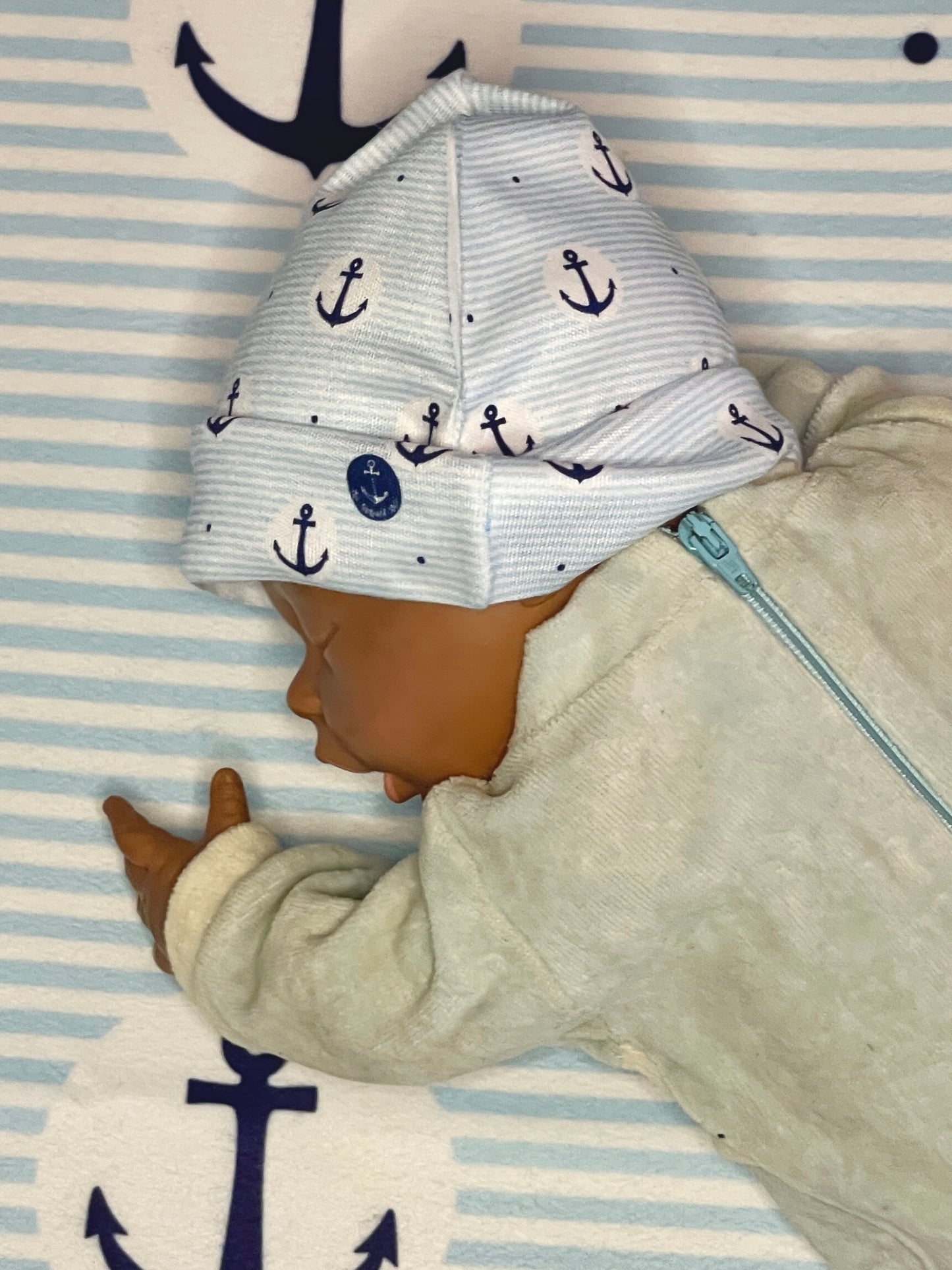 Lake Baby Beanie, Knit Cap with Anchor Design