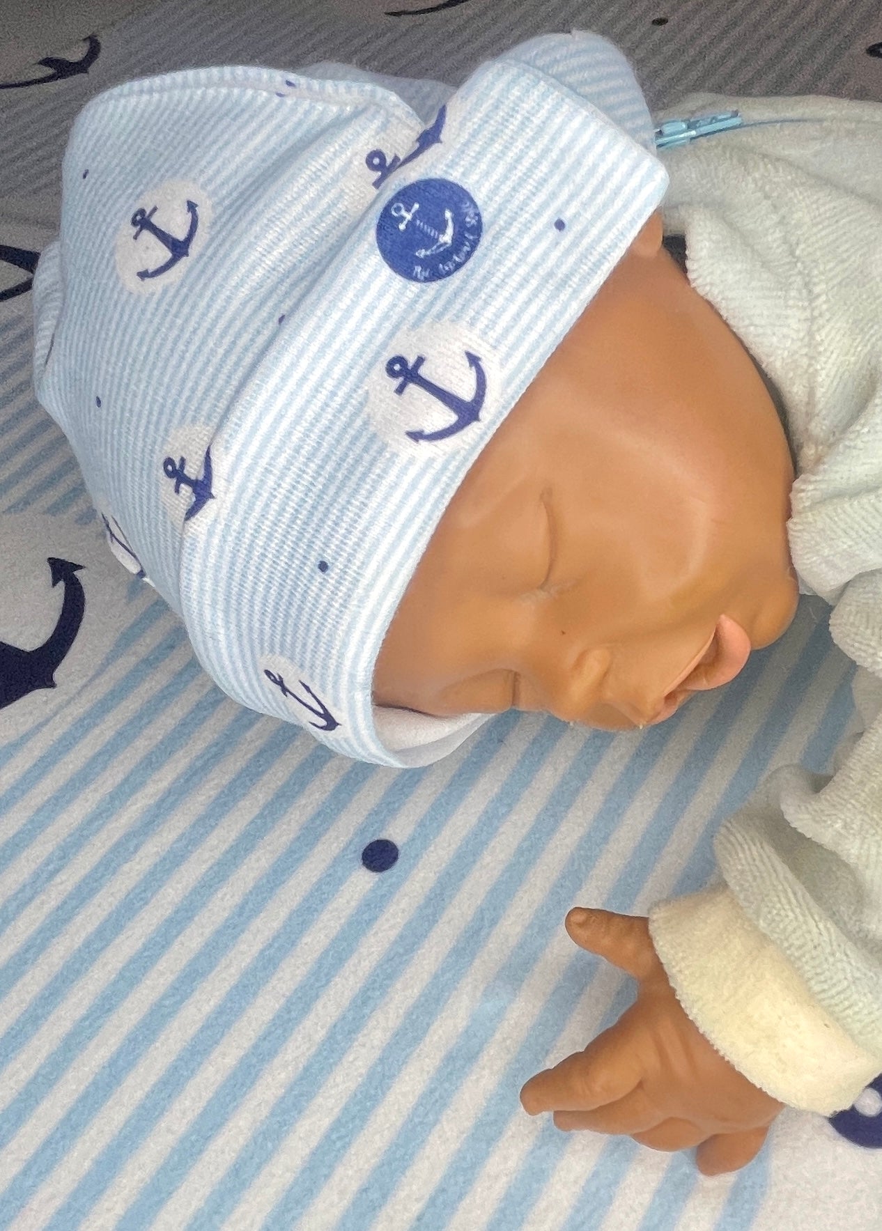 Lake Baby Beanie, Knit Cap with Anchor Design
