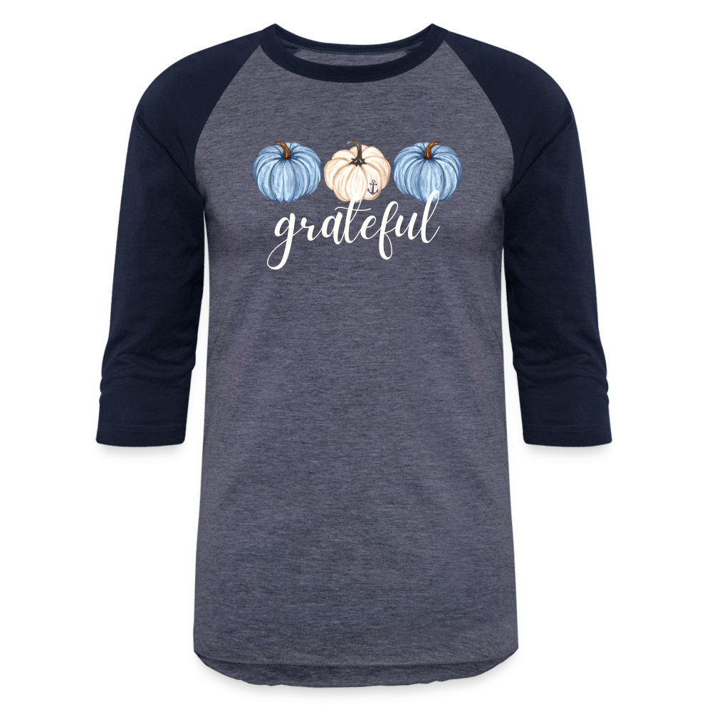 Grateful Fall Pumpkins Raglan Lake Tee - heather blue/navy
