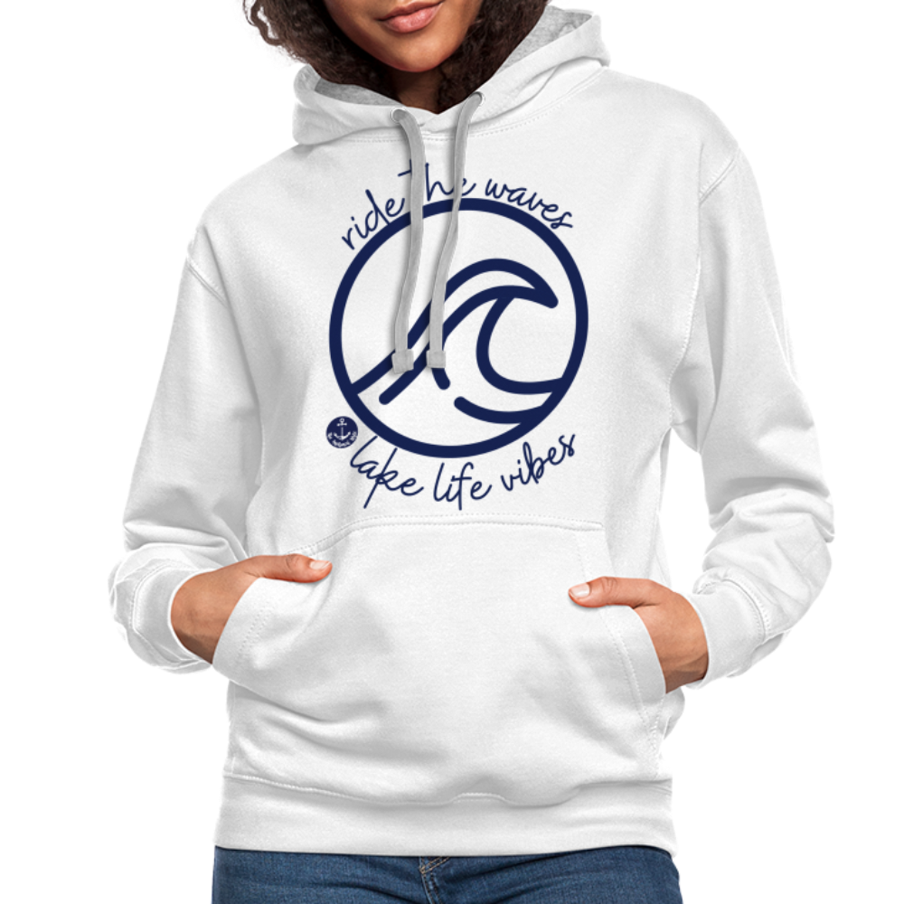 Lake Life Vibes Contrast Hood Lake Hoodie - white/gray
