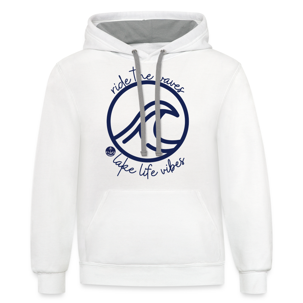 Lake Life Vibes Contrast Hood Lake Hoodie - white/gray