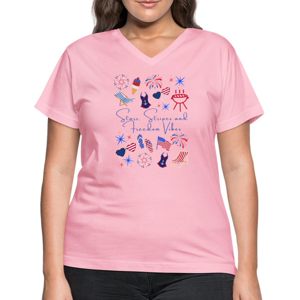 Stars, Stripes & Freedom Vibes – Women’s Patriotic Tee - pink