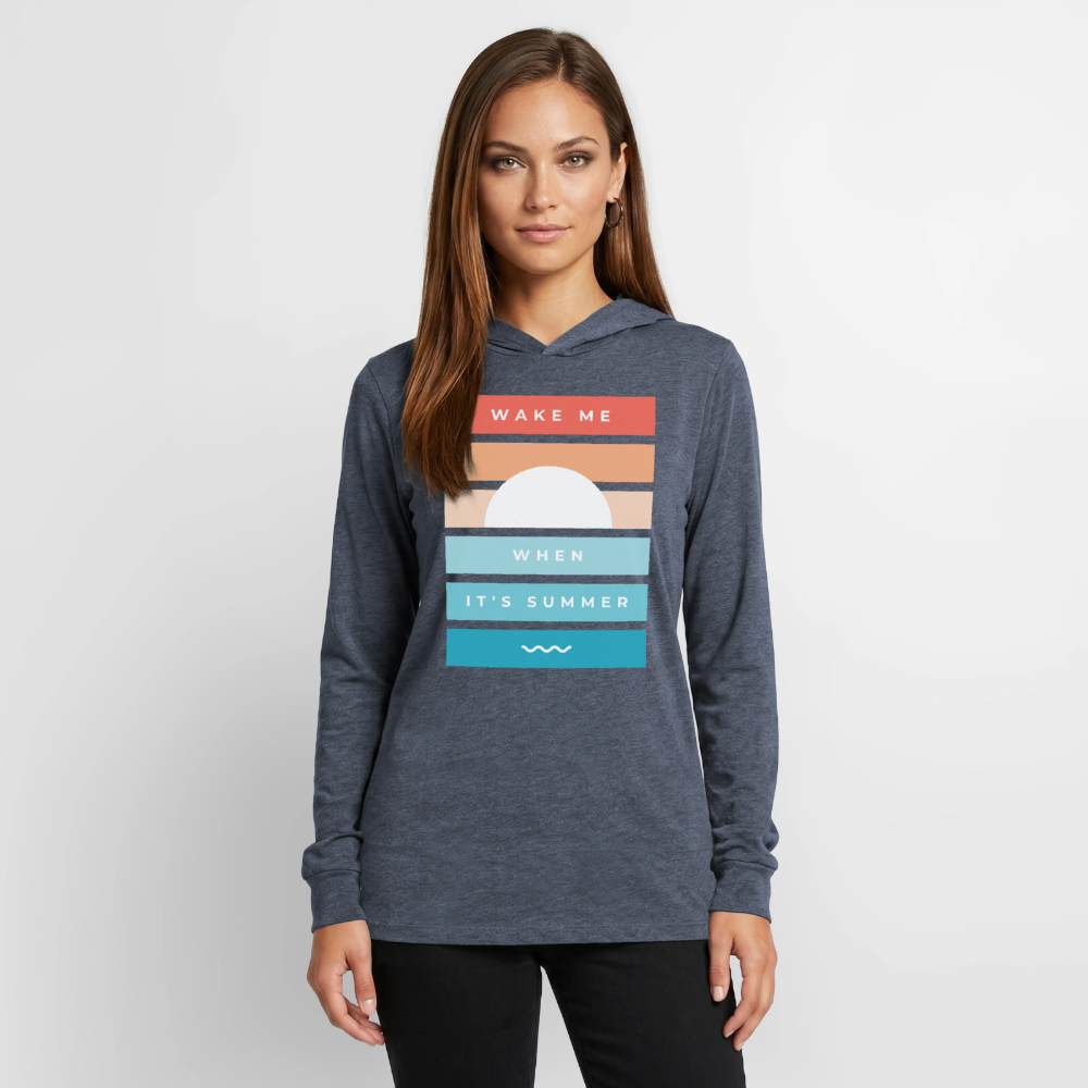 Wake Me When Its Summer Lightweight Hooded T-Shirt - heather navy