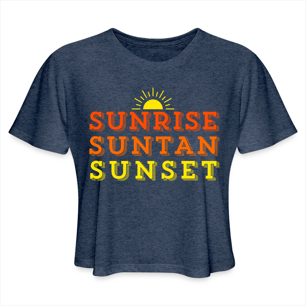 Sunrise Suntan Sunset Women's Crop Tee - heather navy