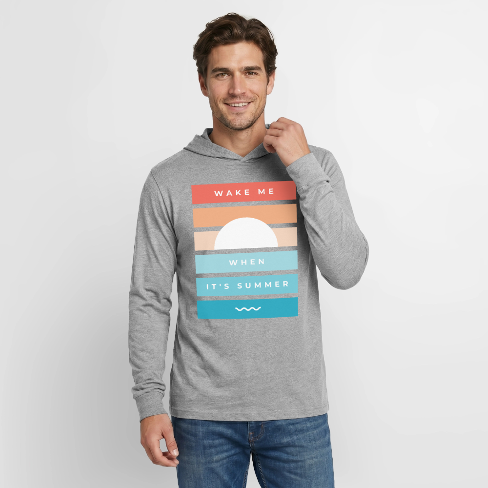 Wake Me When Its Summer Lightweight Hooded T-Shirt - heather grey