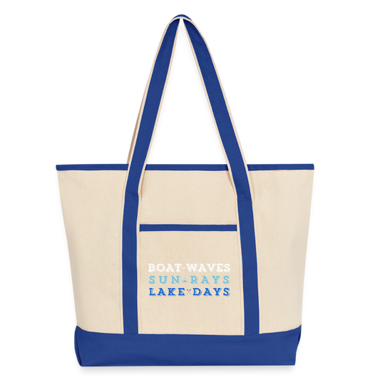 Boat Waves, Sun Rays, Lake Days Heavy Canvas Tote - natural/royal