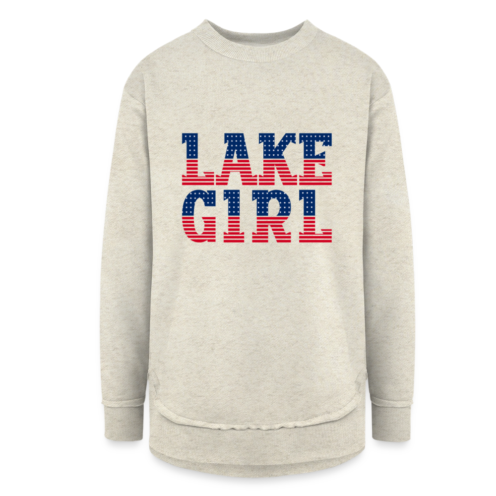 Lake Girl Americana Weekend Tunic Sweatshirt - heather oatmeal