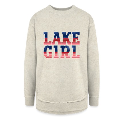 Lake Girl Americana Weekend Tunic Sweatshirt - heather oatmeal