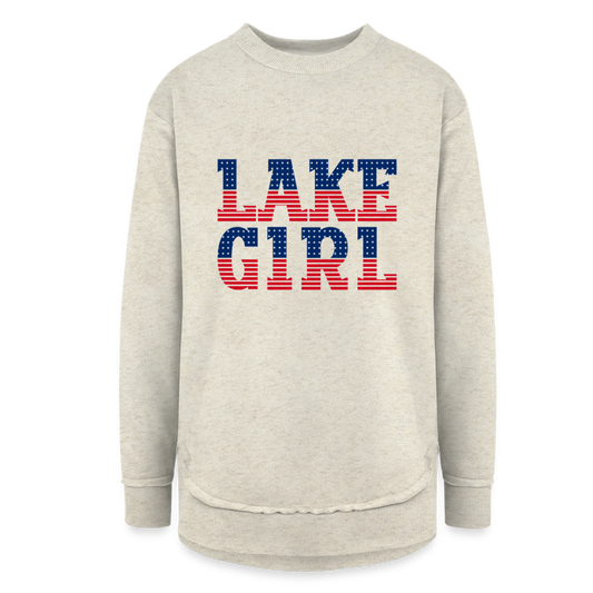 Lake Girl Americana Weekend Tunic Sweatshirt - heather oatmeal