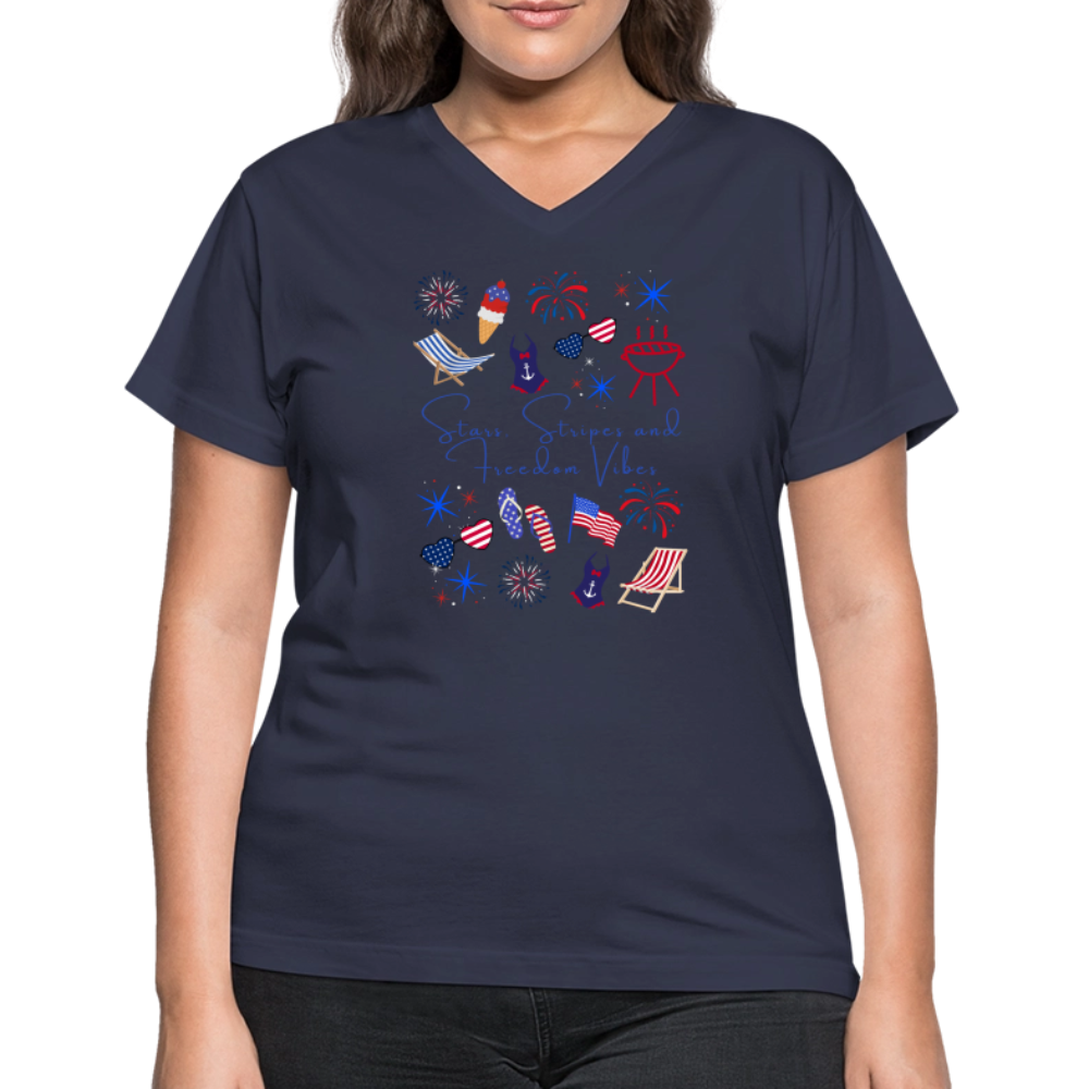 Stars, Stripes & Freedom Vibes – Women’s Patriotic Tee - navy