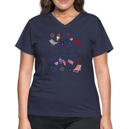 Stars, Stripes & Freedom Vibes – Women’s Patriotic Tee - navy