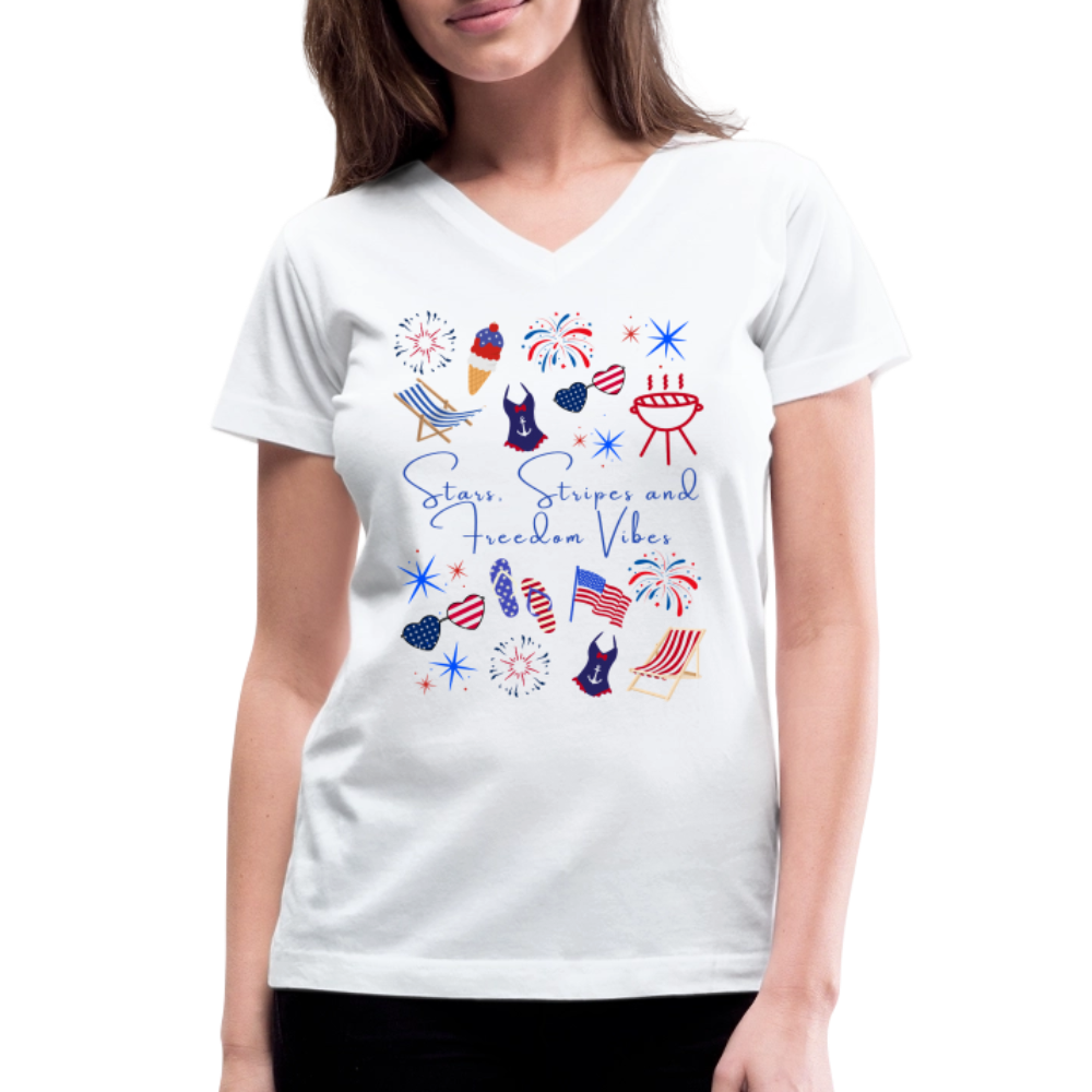 Stars, Stripes & Freedom Vibes – Women’s Patriotic Tee - white