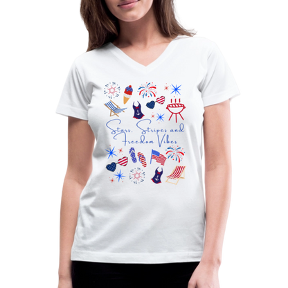 Stars, Stripes & Freedom Vibes – Women’s Patriotic Tee - white