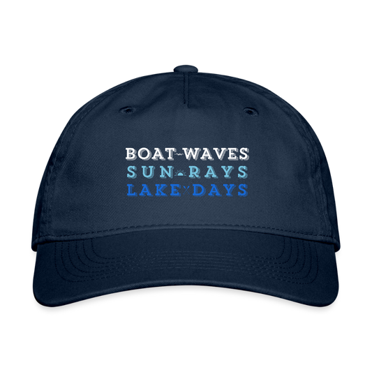 Boat Waves, Sun Rays, Lake Days Organic Snapback Ball Cap - navy